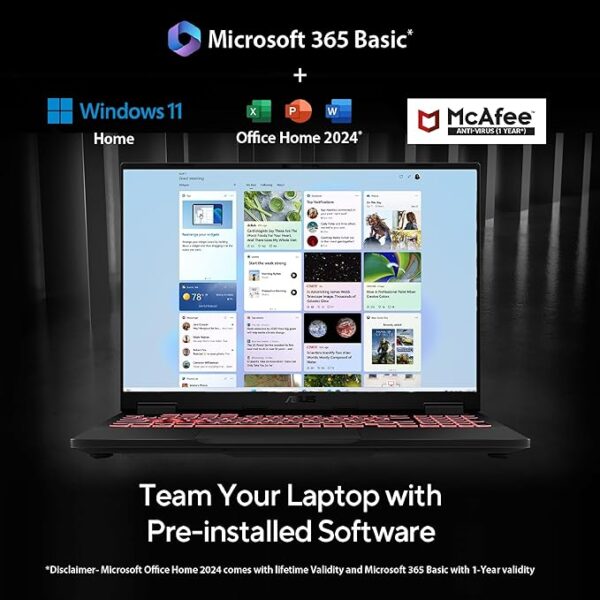 ASUS TUF A16,AMD Ryzen 9 8940HX, Gaming Laptop(RTX 5070-8GB/115W TGP/16GB/1TB /2.5K QHD+/16"/165Hz/90WHrs/Windows 11/M365 Basic (1Year)*/Office Home 2024/Jaeger Gray/2.2 Kg) FA608PP-QT014WS - Image 2