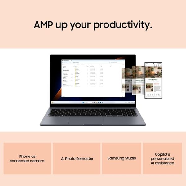 Samsung Galaxy Book4 (Gray, 16GB RAM, 512GB SSD) | 15.6" Full HD Screen | Intel Core i5 1335U Processor | Windows 11 Home | MS Office 2021 | Fingerprint Reader | Intel Iris XE Graphics | RJ45 LAN Port - Image 4