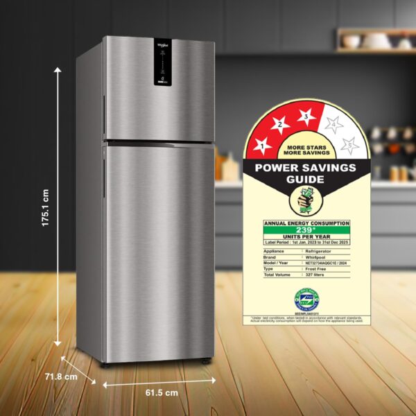 Whirlpool 327 L 3 Star Convertible Frost Free inverter Double Door Refrigerator (IF INV 375 ILLUSIA STEEL(3S) CONV-TL) - Image 7