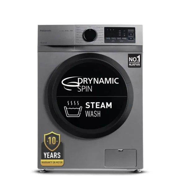 Panasonic 8 kg 5 Star Inverter Fully Automatic Front Loading Washing Machine (NA-148MH2L01, 2024 Model, Dark Silver, Steam, Drynamic Spin)