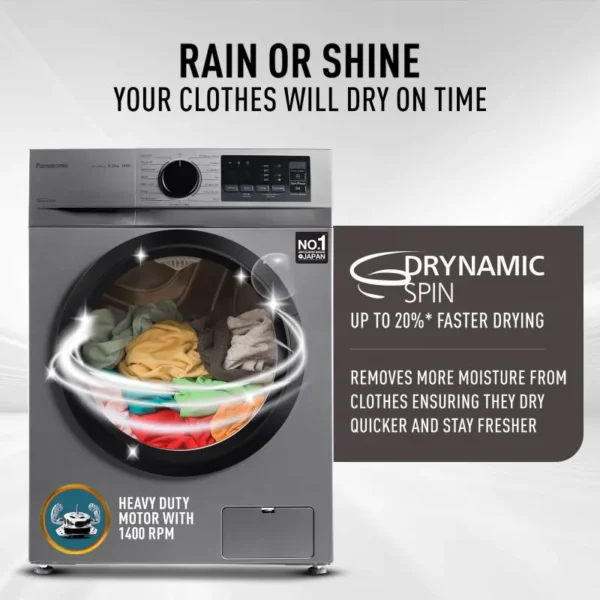 Panasonic 8 kg 5 Star Inverter Fully Automatic Front Loading Washing Machine (NA-148MH2L01, 2024 Model, Dark Silver, Steam, Drynamic Spin) - Image 2
