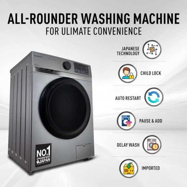 Panasonic 8 kg 5 Star Inverter Fully Automatic Front Loading Washing Machine (NA-148MH2L01, 2024 Model, Dark Silver, Steam, Drynamic Spin) - Image 4