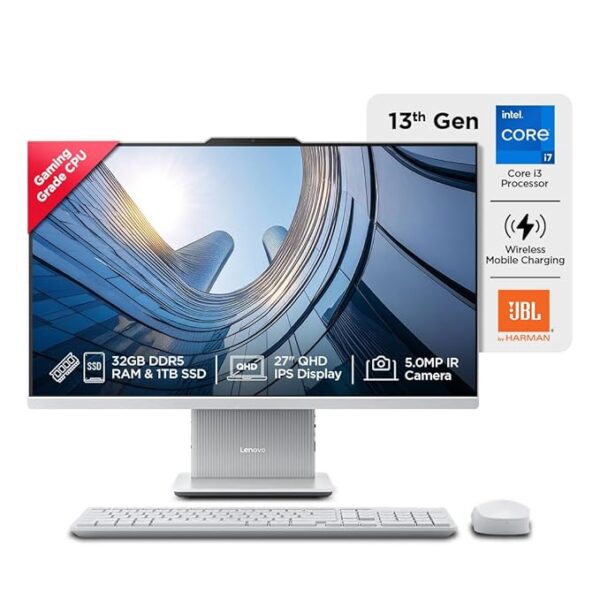 Lenovo IdeaCentre AIO 13th Gen Core™ i7-13620H 27" QHD Touch IPS (32GB RAM/1TB SSD/Windows11/Office 24/3Wx2 Harman Speakers/Wireless EOS Keyboard & Mouse, Cloud Grey), F0HM00PNIN All-in-One Desktop