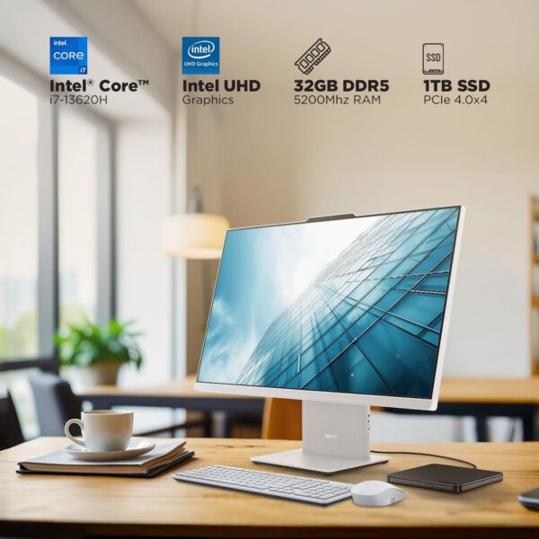 Lenovo IdeaCentre AIO 13th Gen Core™ i7-13620H 27" QHD Touch IPS (32GB RAM/1TB SSD/Windows11/Office 24/3Wx2 Harman Speakers/Wireless EOS Keyboard & Mouse, Cloud Grey), F0HM00PNIN All-in-One Desktop - Image 4