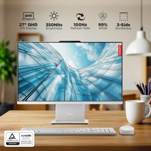 Lenovo IdeaCentre AIO 13th Gen Core™ i7-13620H 27" QHD Touch IPS (32GB RAM/1TB SSD/Windows11/Office 24/3Wx2 Harman Speakers/Wireless EOS Keyboard & Mouse, Cloud Grey), F0HM00PNIN All-in-One Desktop - Image 5